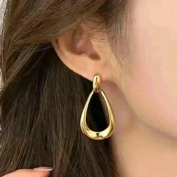 Yellow Gold Tone Teardrop Earrings - Picture 2 of 3